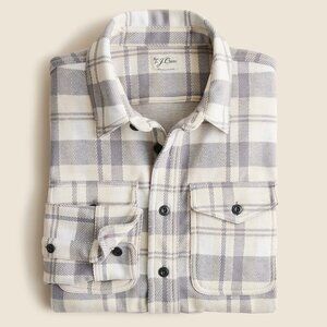 J Crew Flannel Shirt Mens Gray Cream Plaid Seaboard Brushed Soft Knit